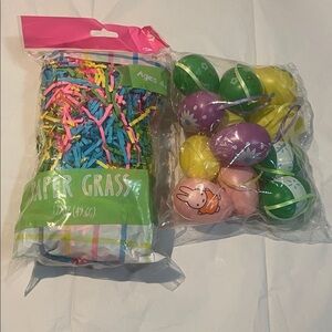 Colorful Easter Egg and Paper Grass Set